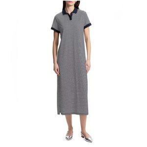 THEORY Striped Jersey Polo Midi-Dress NEW